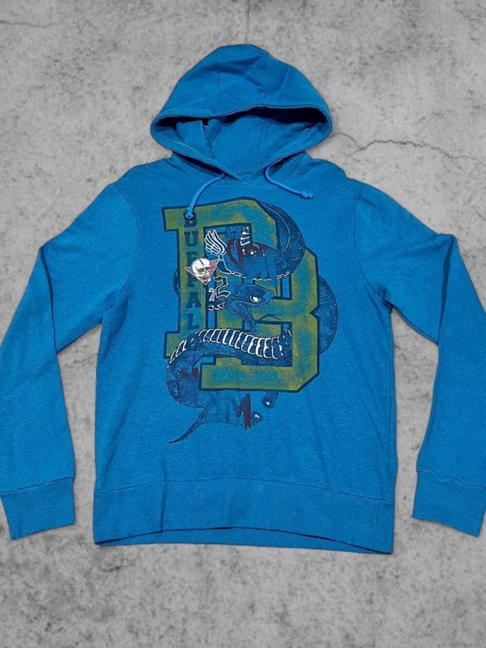 Buffalo Light Blue Faded Graphic Hoodie, Size M